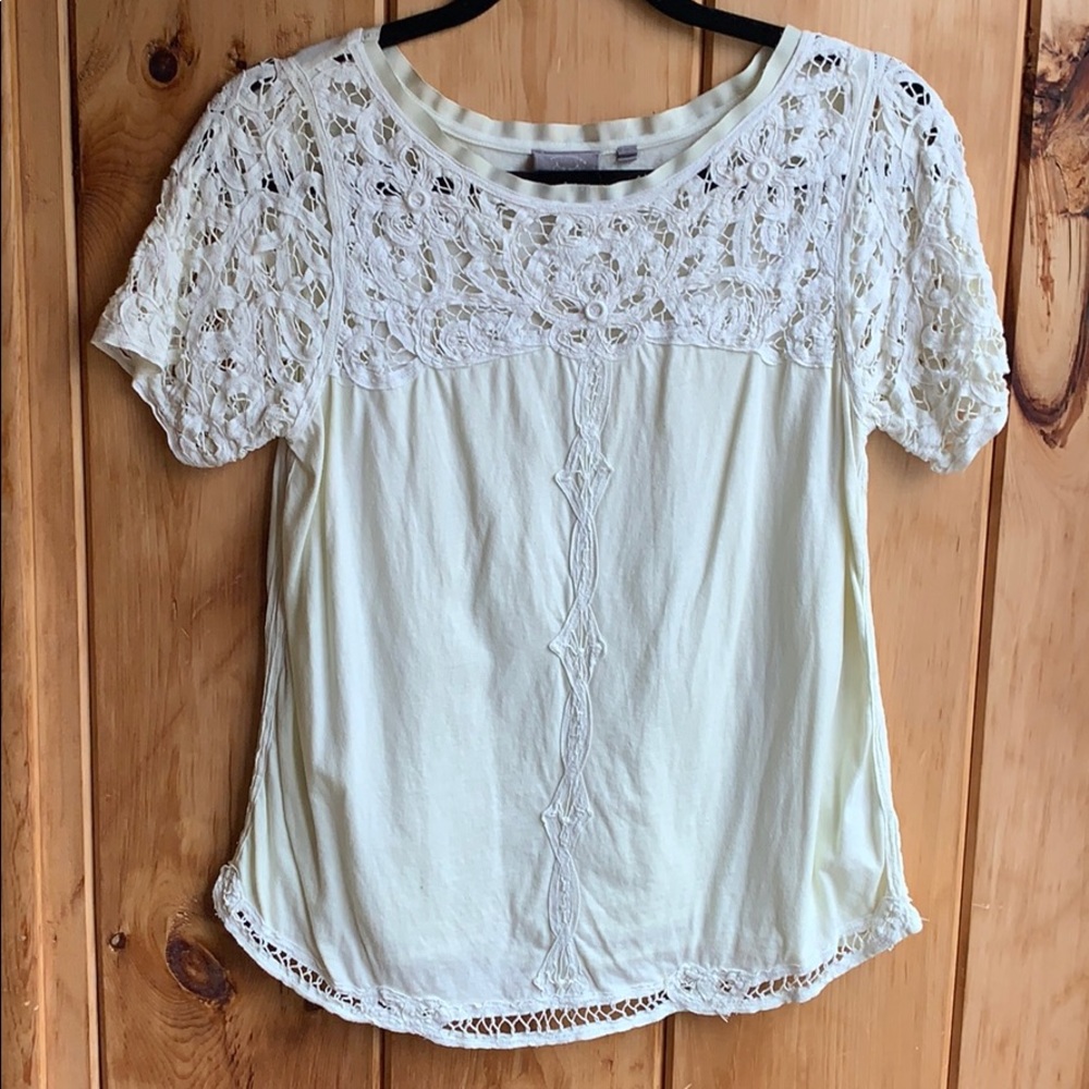 Anthropologie Light yellow lace top